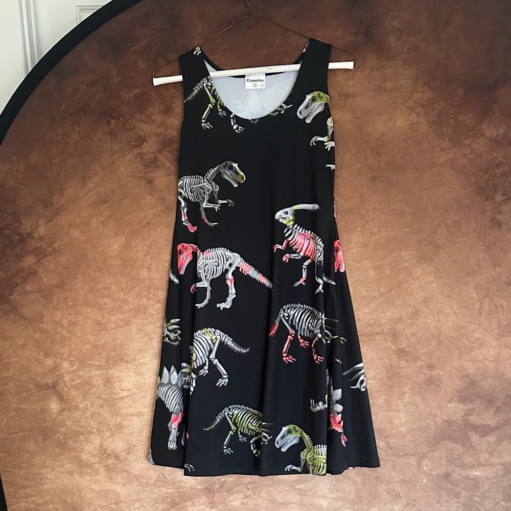 T Rex Parasaurolophus Stegosaurus Dinosaur Print Women's Mini Dress - Black